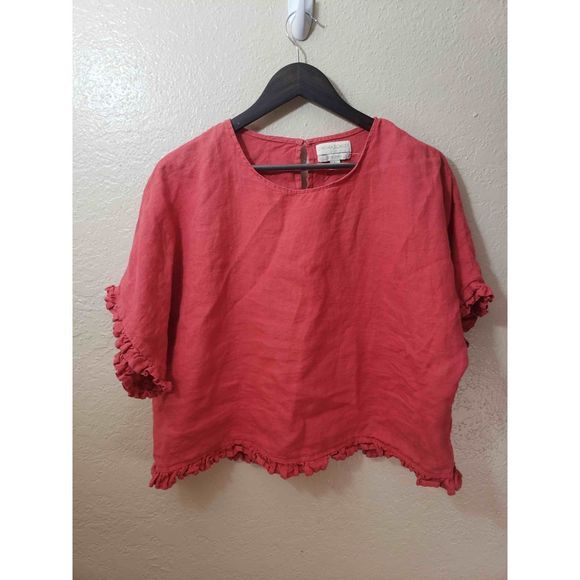 Cynthia Rowley Tops - Cynthia Rowley 100% Linen Ruffle Top size L